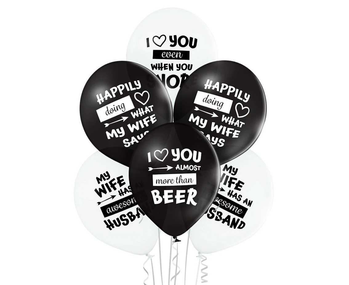 Balony Belbal 12", D11, najlepsza żona na świecie biało-czarne, 6szt. KK