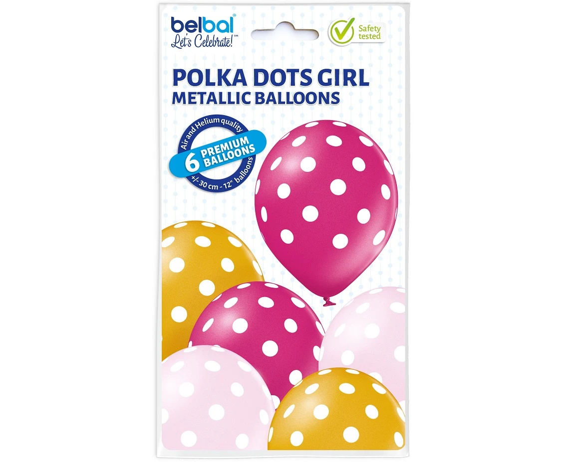 Balony Belbal 12", D11, groszki dziewczynka, 6szt.