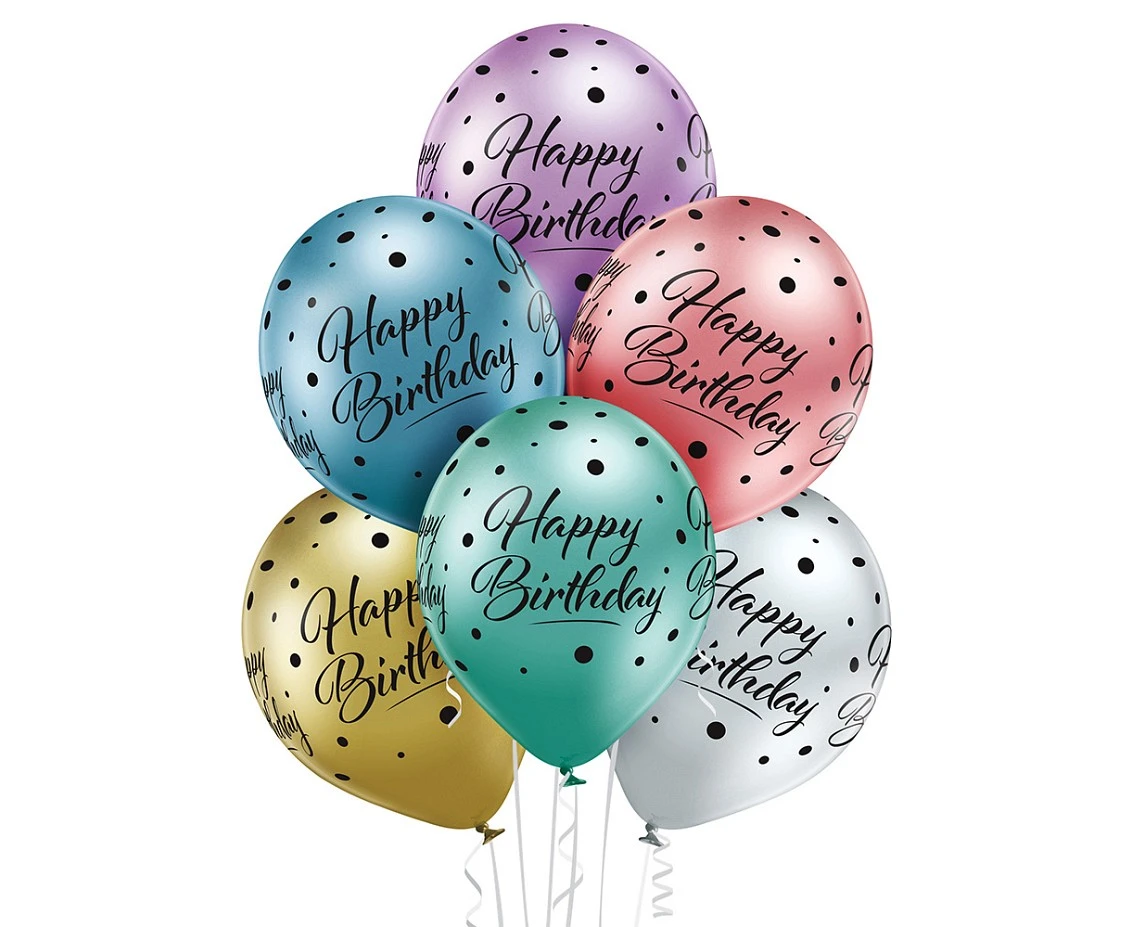 Balony Belbal 12", D11, "Happy Birthday" mix, 6szt.