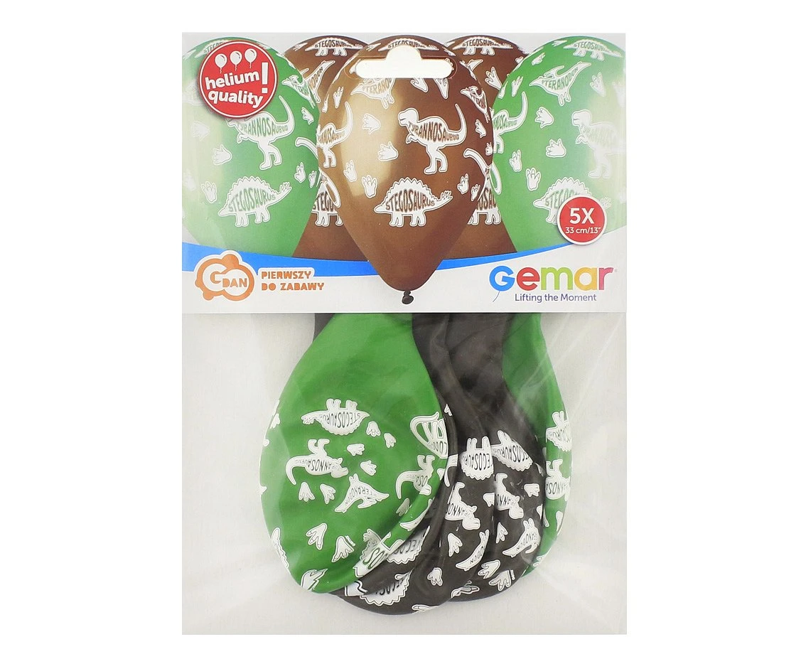 Balony Gemar 13", pastel premium hel dinozaury stegosaurus, 5szt. KK