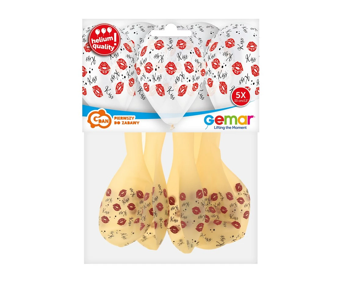 Balony Gemar 13", pastel premium hel kiss kiss, 5szt. KK