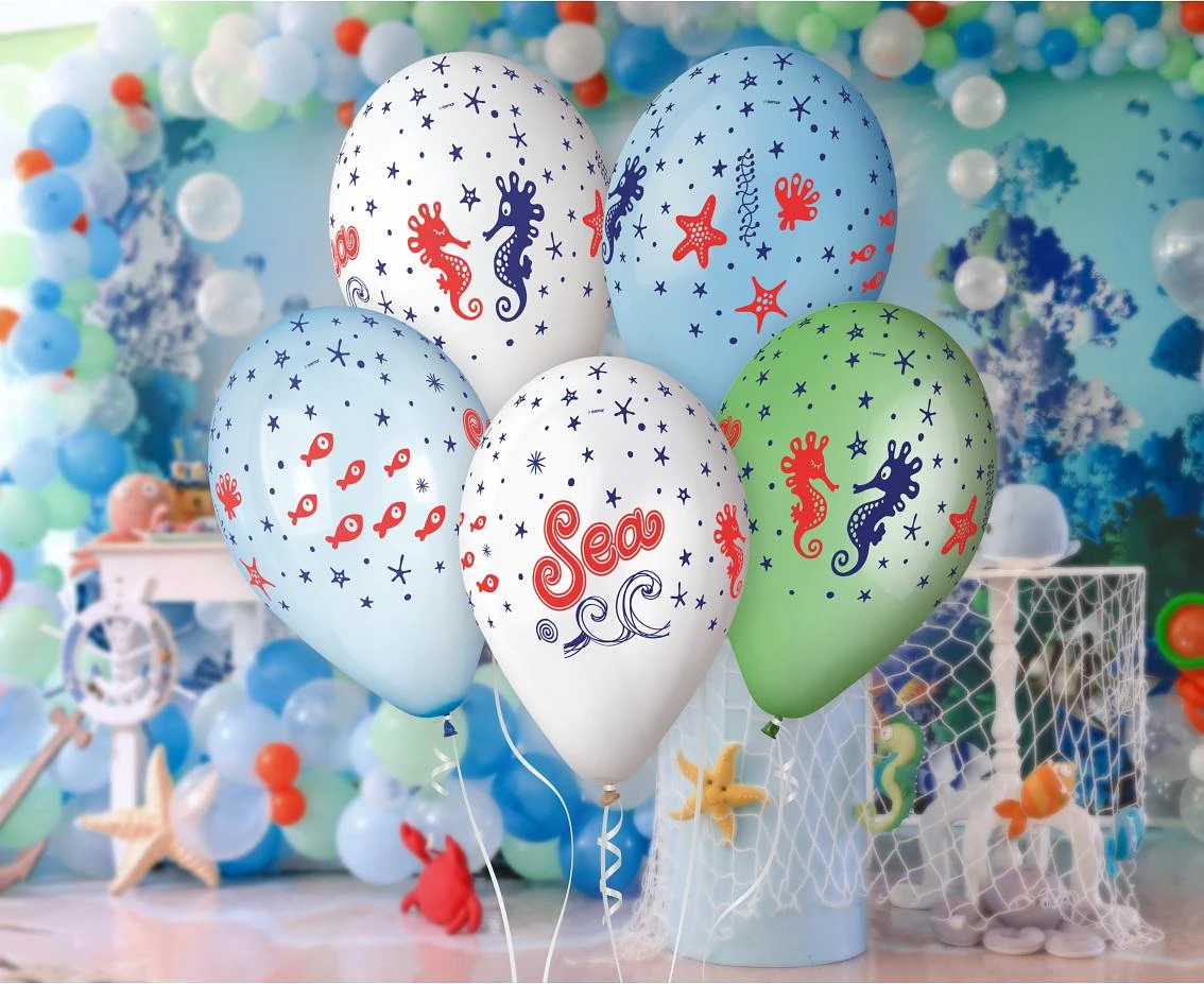 Balony Gemar 13", pastel premium hel sea podmorski świat, 5szt. KK