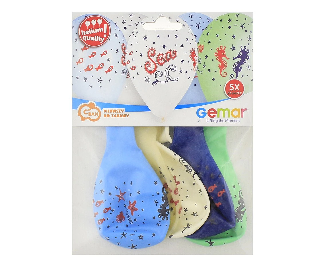 Balony Gemar 13", pastel premium hel sea podmorski świat, 5szt. KK