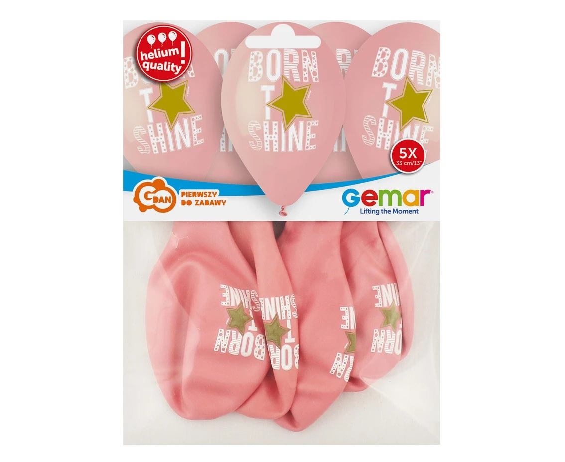 Balony Gemar 13", pastel premium hel born to shine (różowe), 5szt. KK