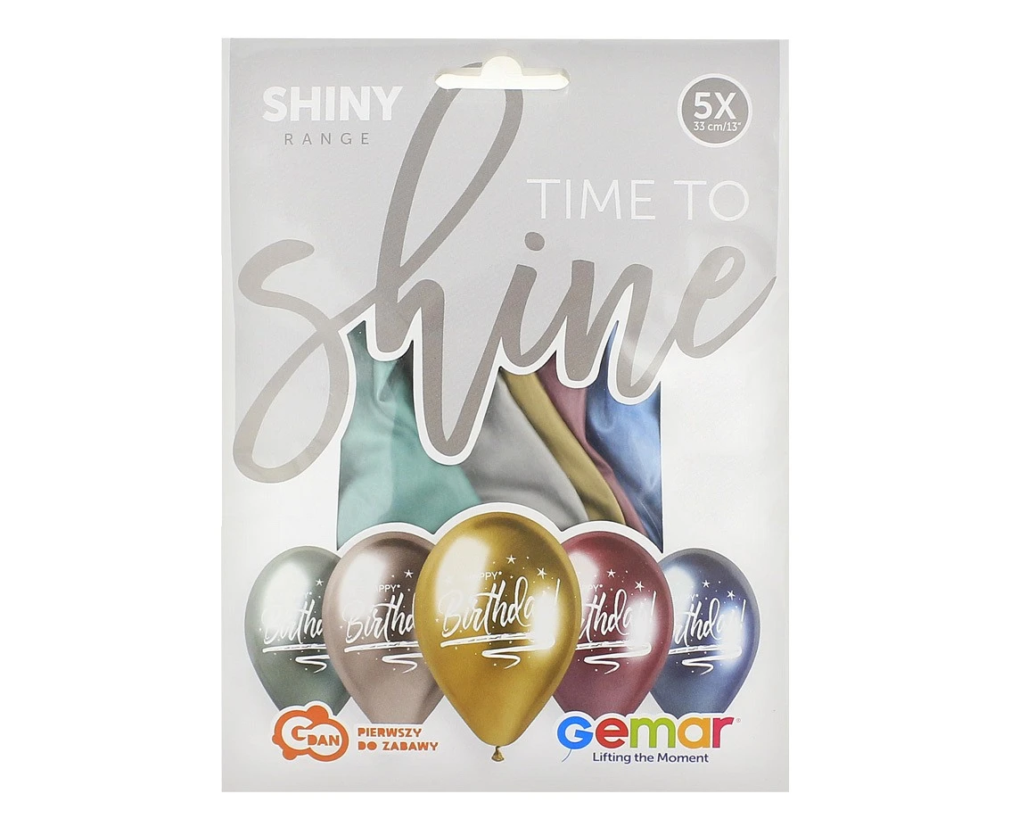 Balony Gemar 13", shiny premium hel happy birthday, 5szt.