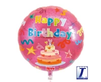 Balon Ibrex Hel, okrągły 14", Happy Birthday Cake, red, packed