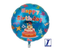 Balon Ibrex Hel, okrągły 14", Happy Birthday Cake, blue, packed