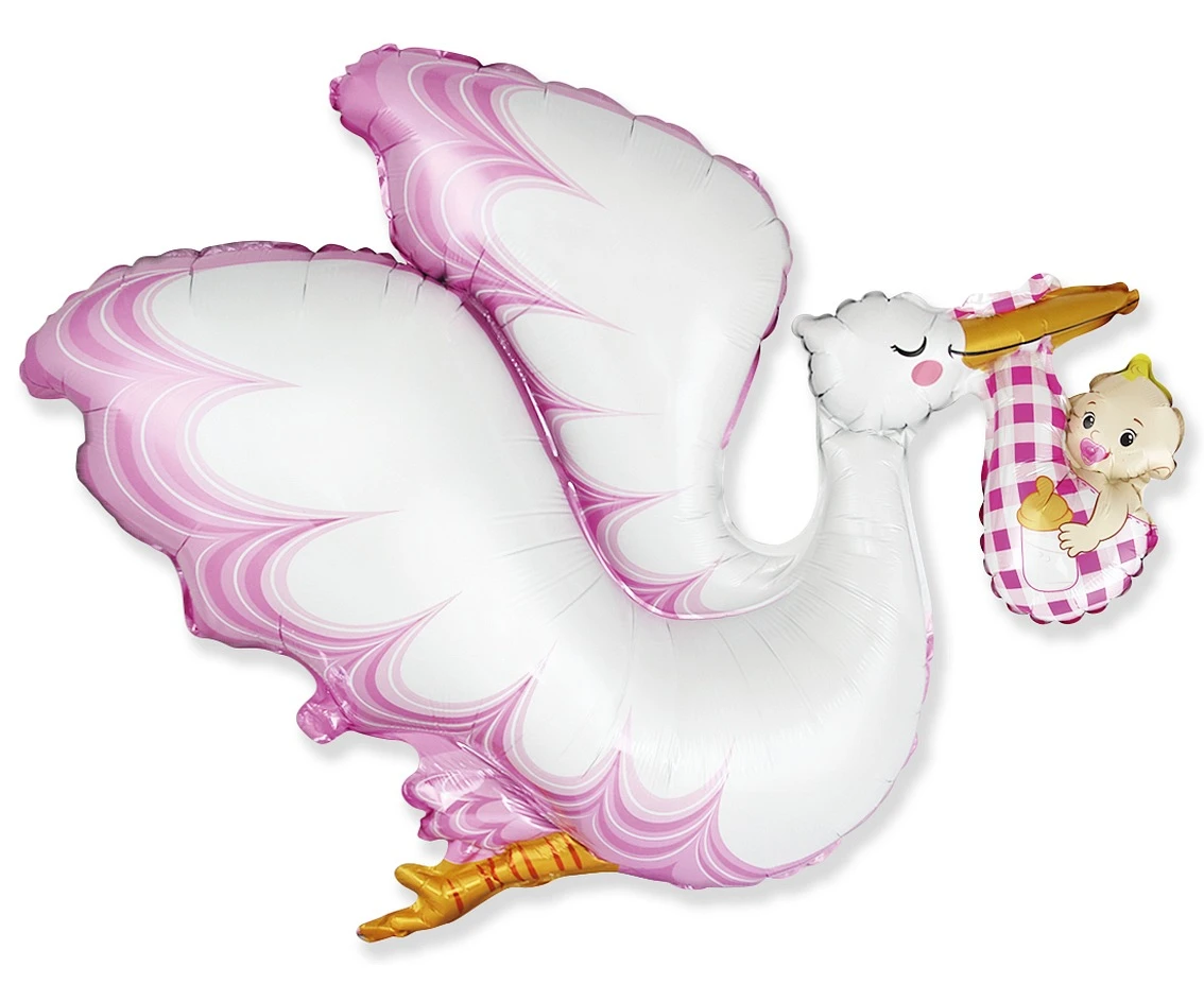 Balon foliowy 24" FX - Bocian Baby Girl, pakowany