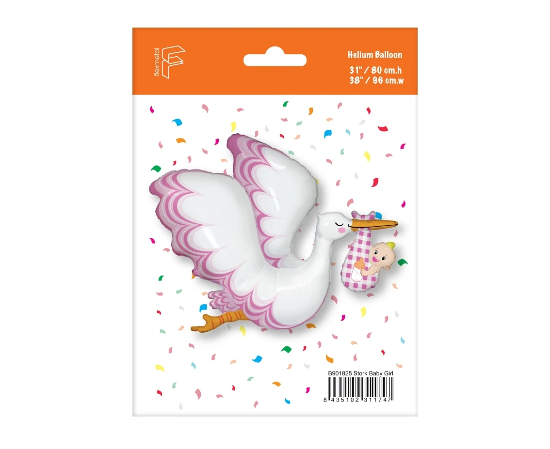 Balon foliowy 24" FX - Bocian Baby Girl, pakowany