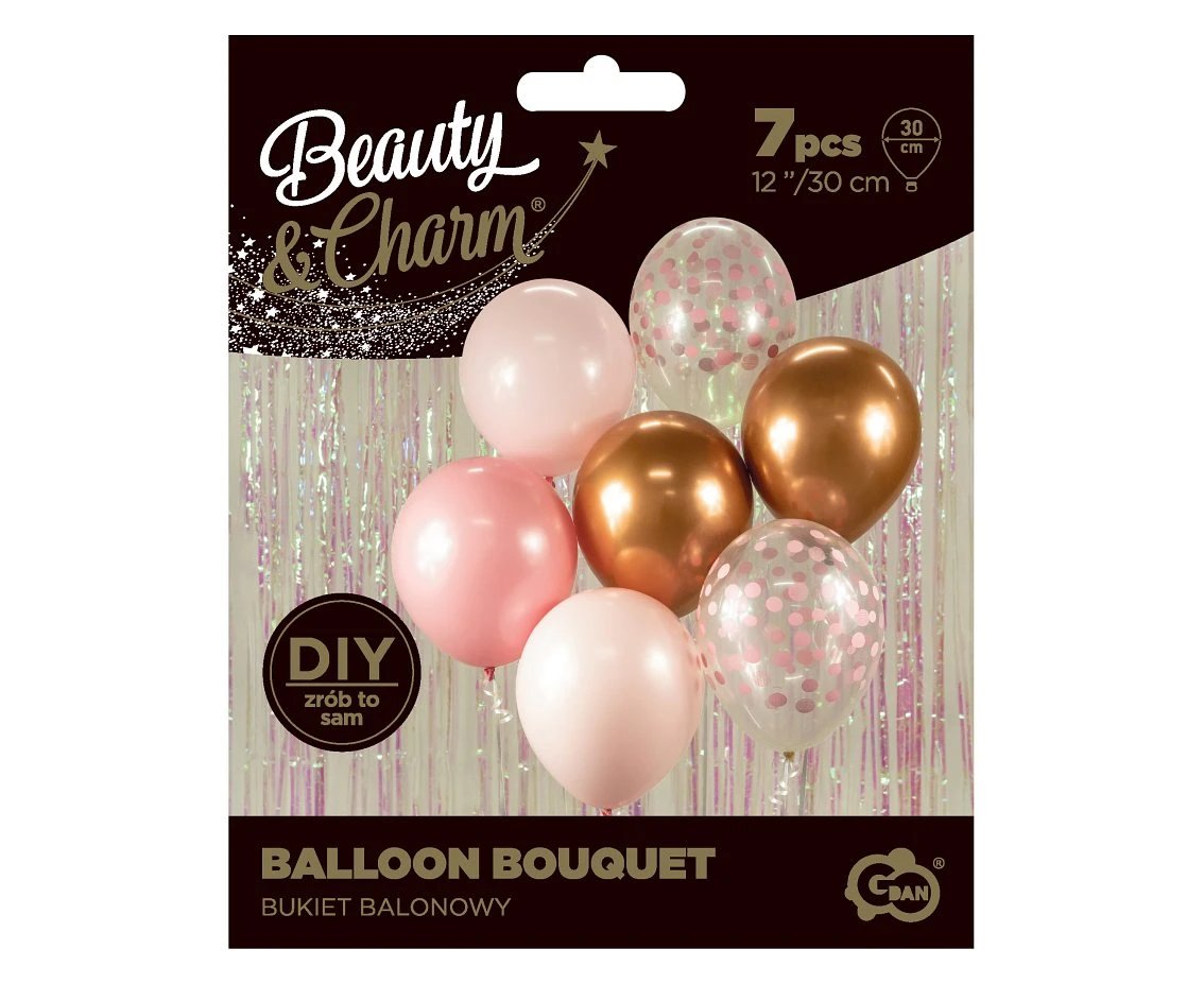 Bukiet balonowy B&C różowo-miedziany, 7 szt.