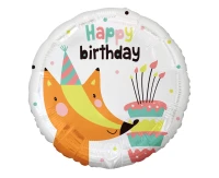Balon foliowy Lisek z tortem (Happy Birthday), 18" KK