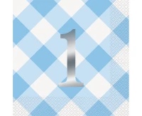 Serwetki papierowe Gingham 1st Birthday, niebieskie, 16 szt. KK