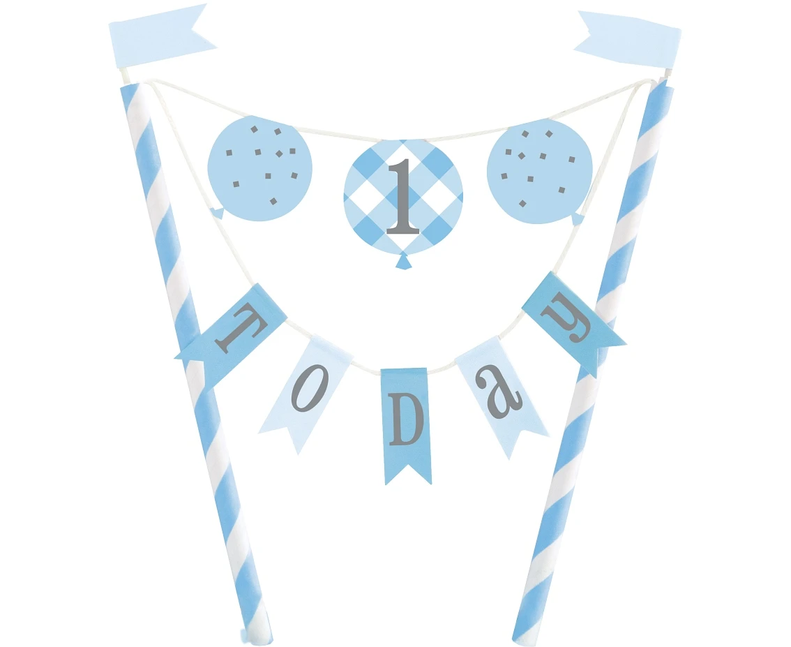 Dekoracja na tort Topper Gingham 1st Birthday, niebieska KK