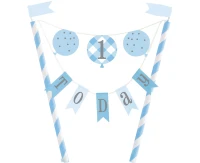 Dekoracja na tort Topper Gingham 1st Birthday, niebieska KK
