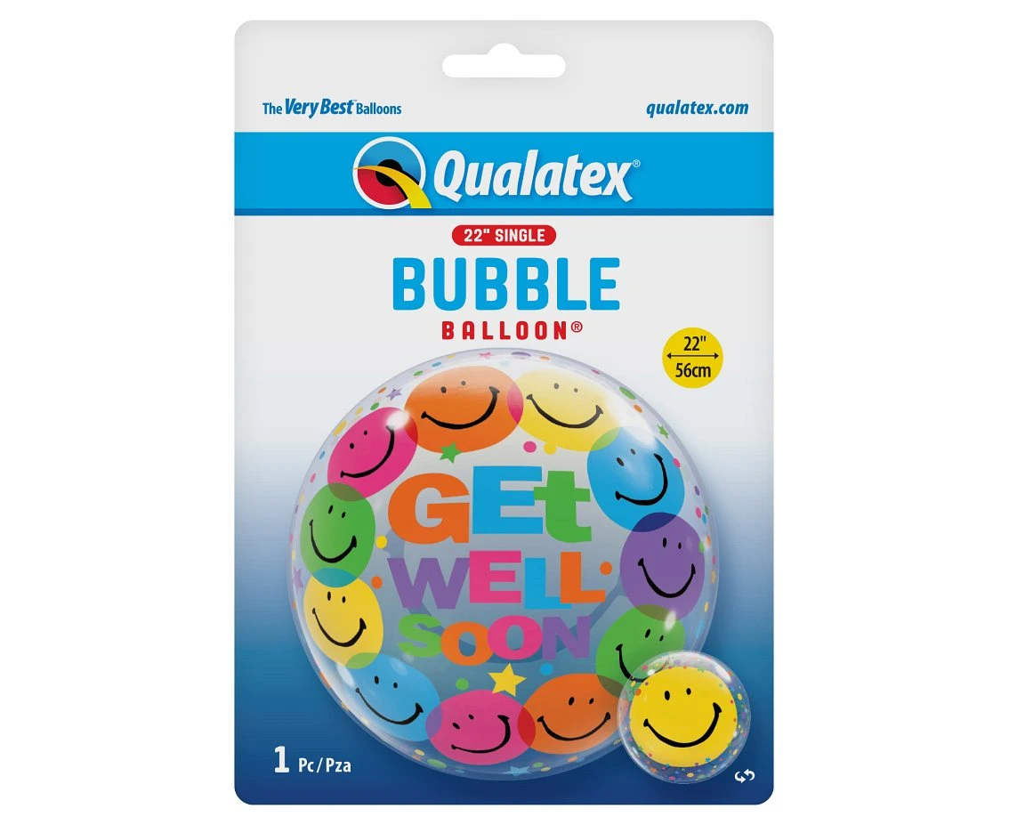 Balon foliowy 22" QL Bubble Poj. "Get Well Soon - Smile Faces" KK