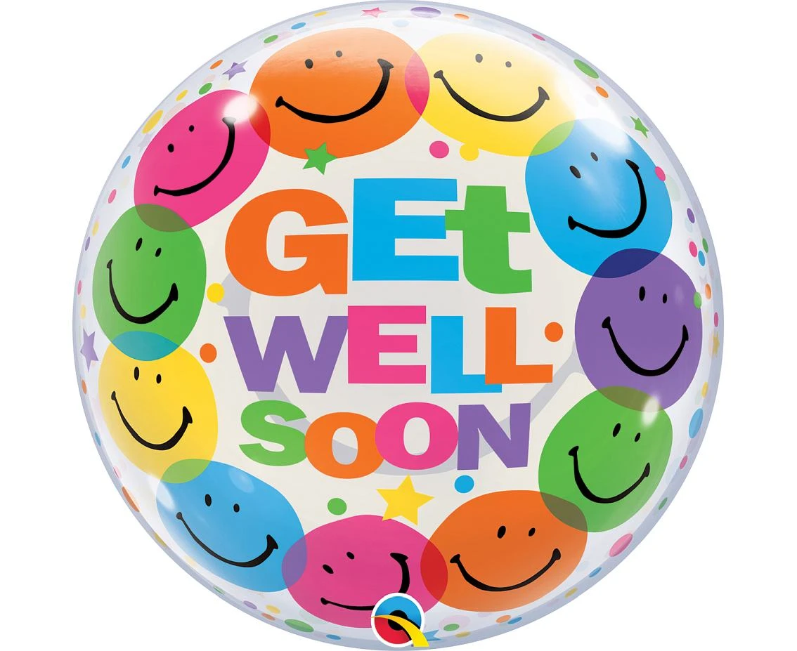 Balon foliowy 22" QL Bubble Poj. "Get Well Soon - Smile Faces" KK