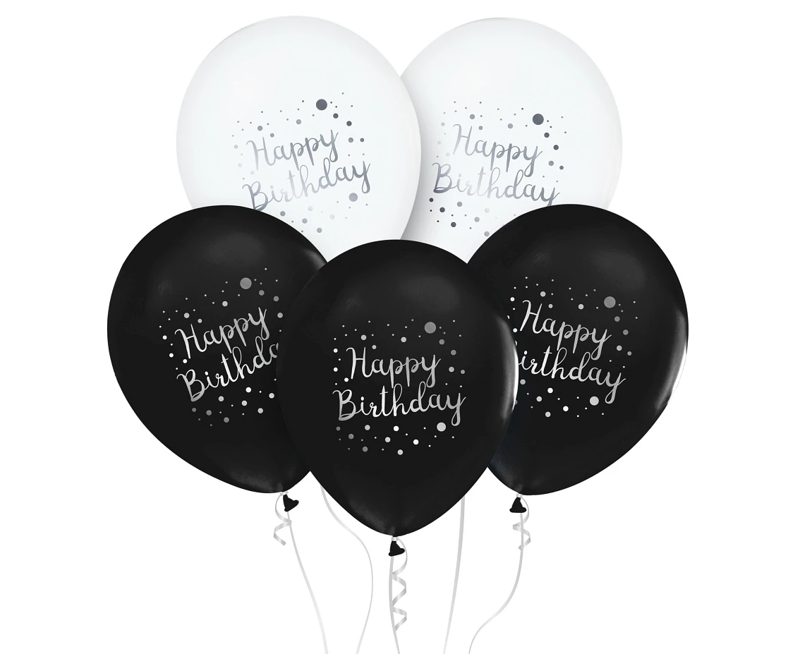 Balony Happy Birthday, 12"/ 5 szt.