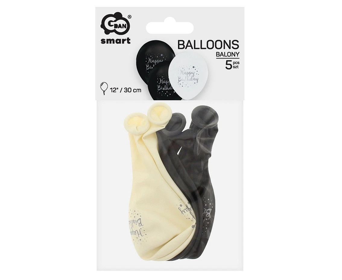 Balony Happy Birthday, 12"/ 5 szt.