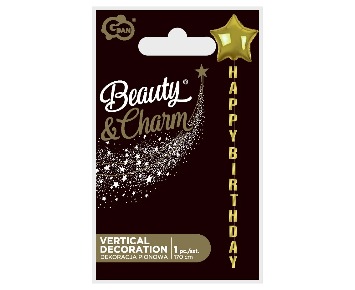 Dekoracja pionowa B&C Happy Birthday, złota, 170 cm KK