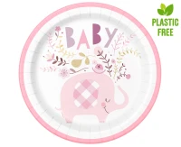 Talerzyki papierowe Floral Elephant, różowe, 23 cm, 8 szt. (plastic-free) KK