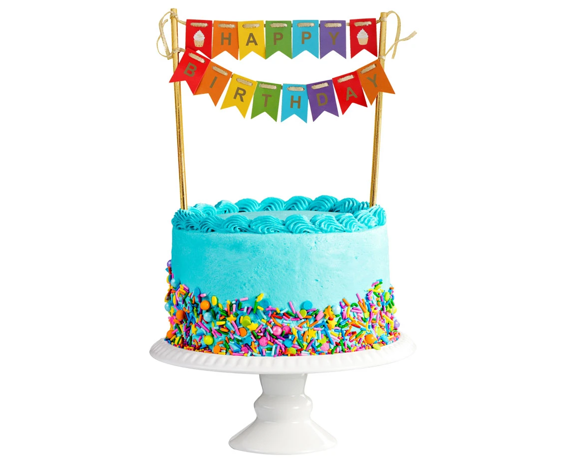 Dekoracja na tort Happy Birthday, kolorowe flagi