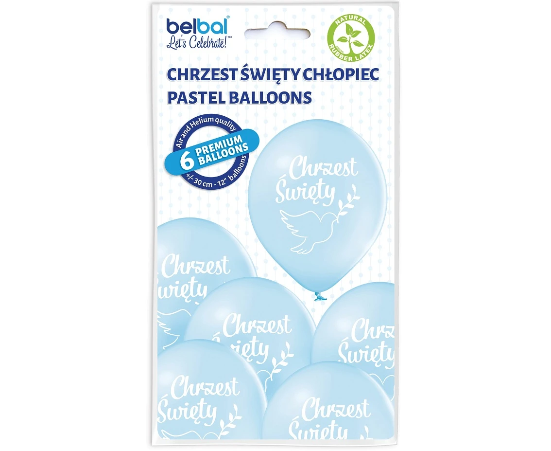 Balony Belbal 12", D11, chrzest święty błękitne, 6szt.