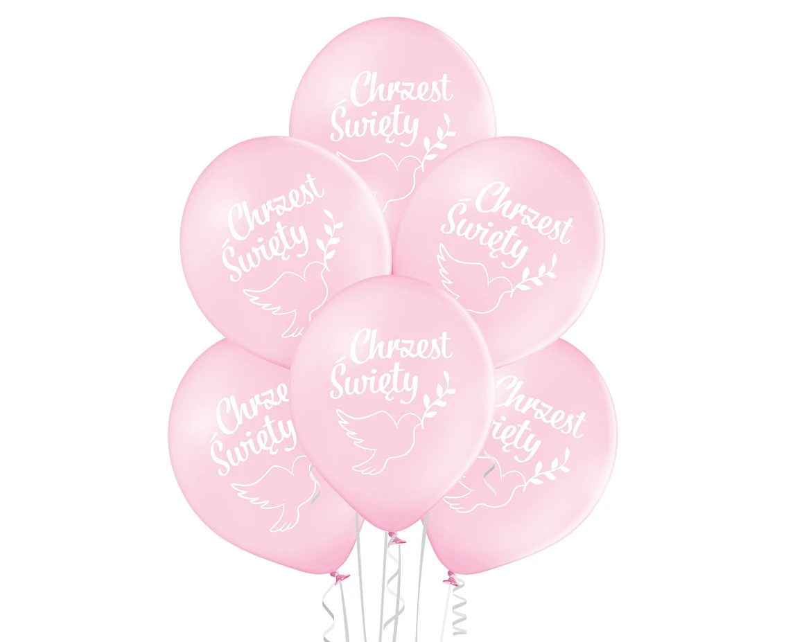 Balony Belbal 12", D11, chrzest święty różowe, 6szt.