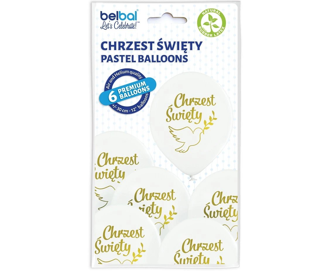 Balony Belbal 12", D11, chrzest święty białe, 6szt.
