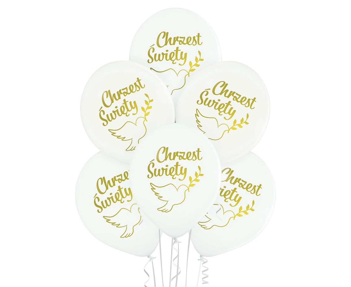 Balony Belbal 12", D11, chrzest święty białe, 6szt.