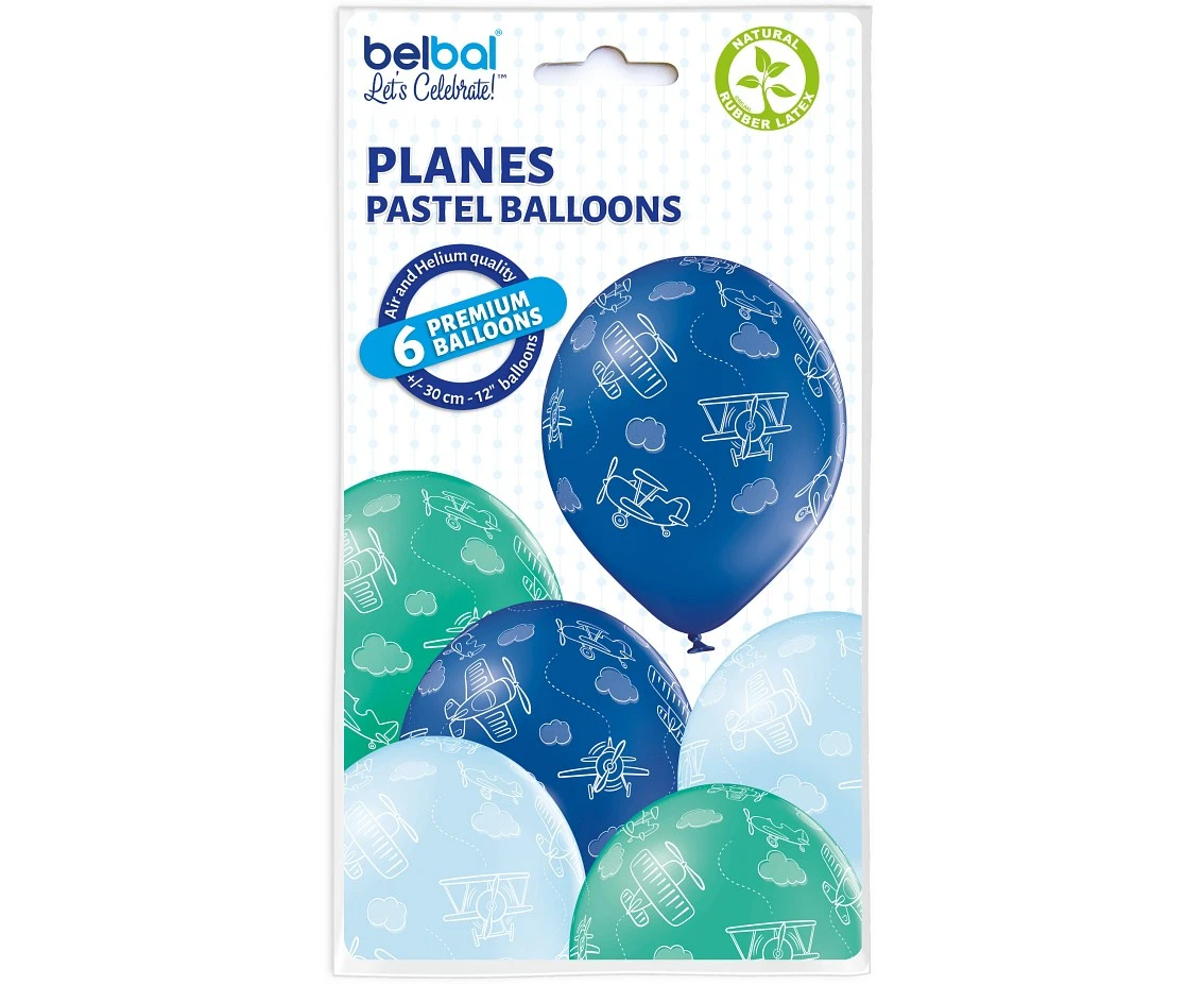 Balony Belbal 12", D11, samoloty, 6szt.