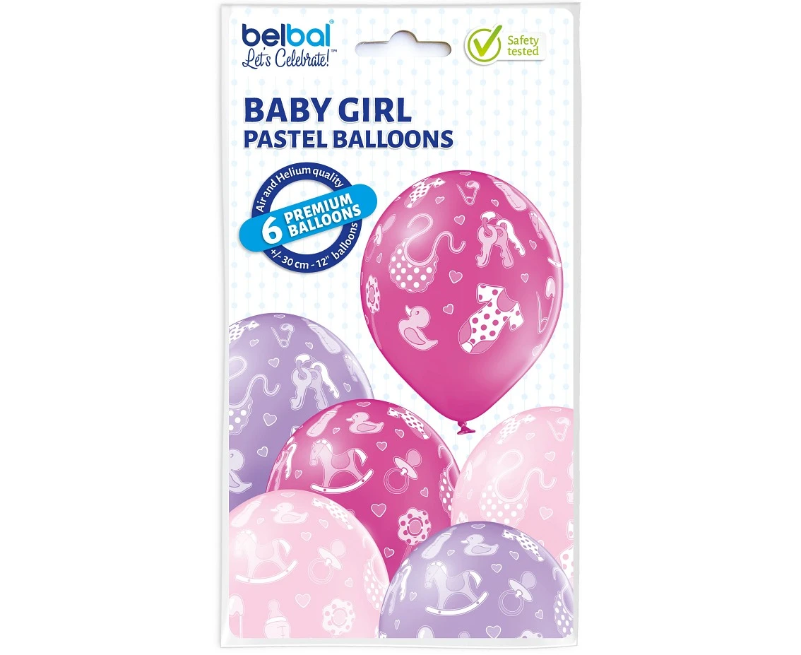 Balony Belbal 12", D11, baby dziewczynka, 6szt.