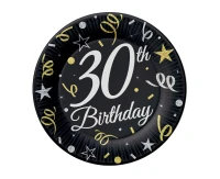 Talerzyki papierowe B&C 30 Birthday, 18 cm/ 8 szt. kk.