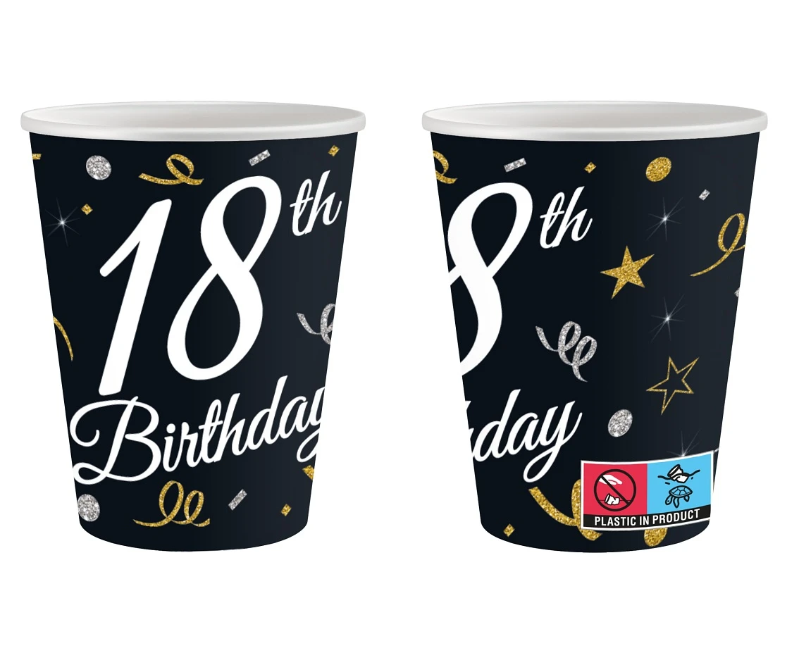 Kubeczki papierowe B&C 18 Birthday, 250 ml/ 6 szt.