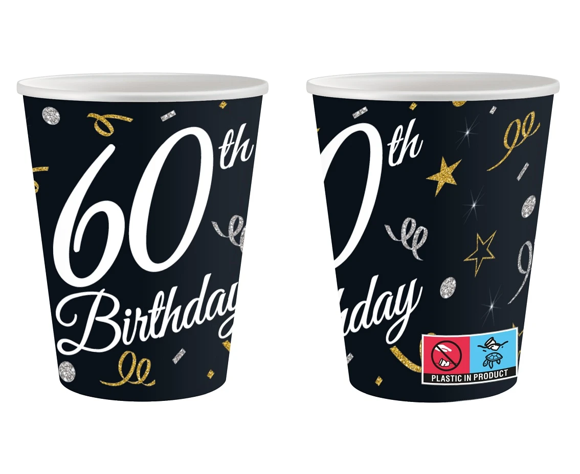Kubeczki papierowe B&C 60 Birthday, 250 ml/ 6 szt.