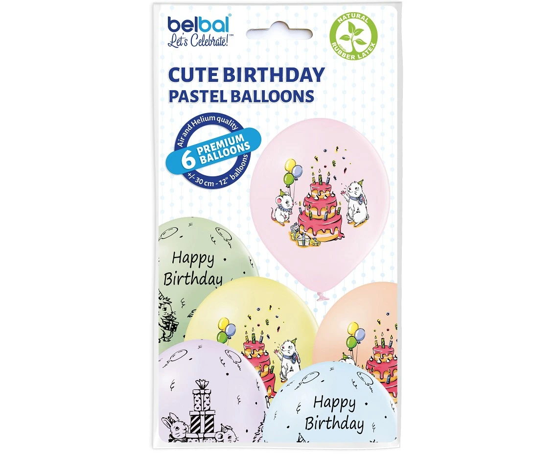 Balony Belbal 12", D11, urocze urodziny mix, 6szt.
