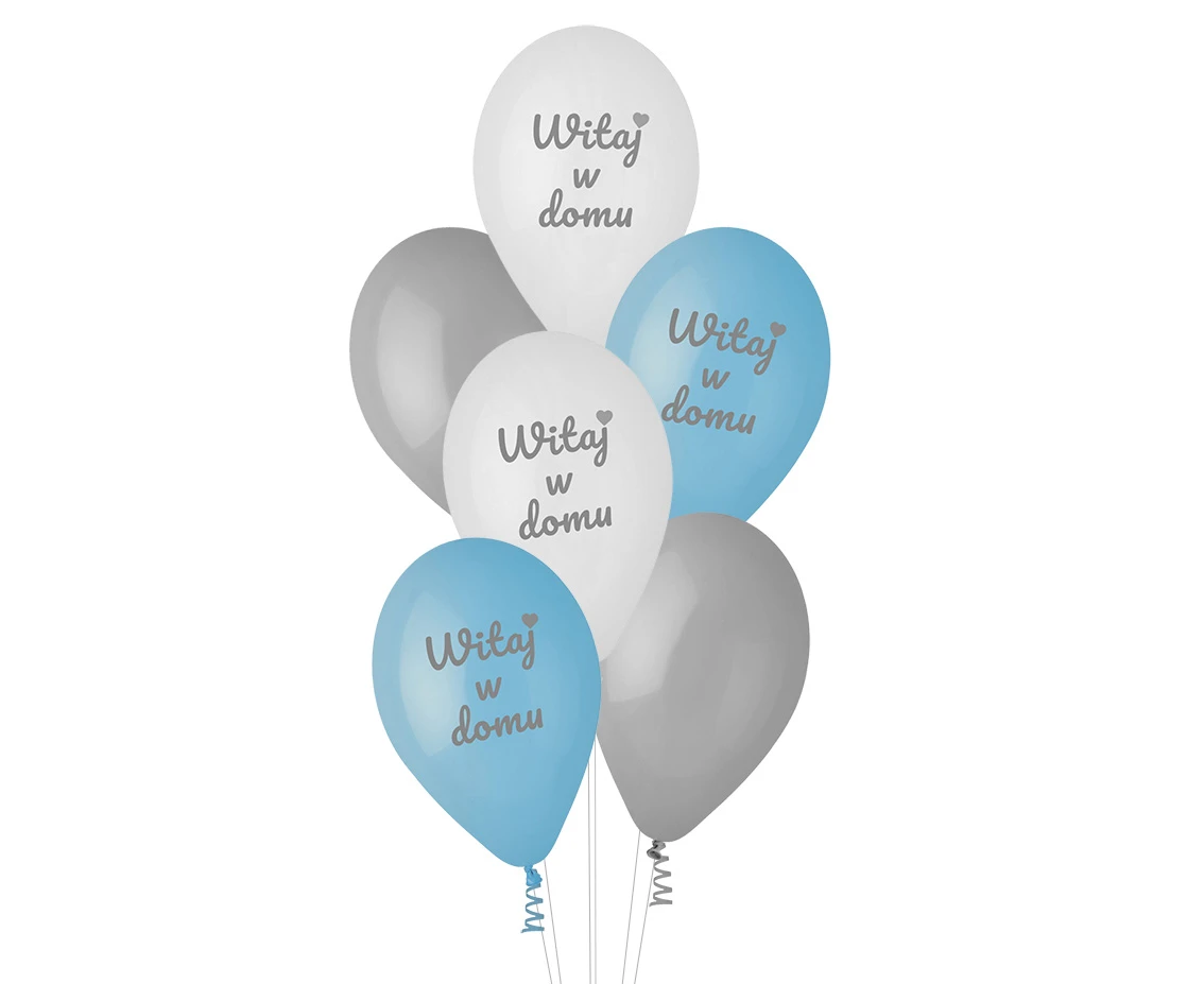 Balony Gemar 12", pastel premium "Witaj w domu", niebieskie, 6szt.