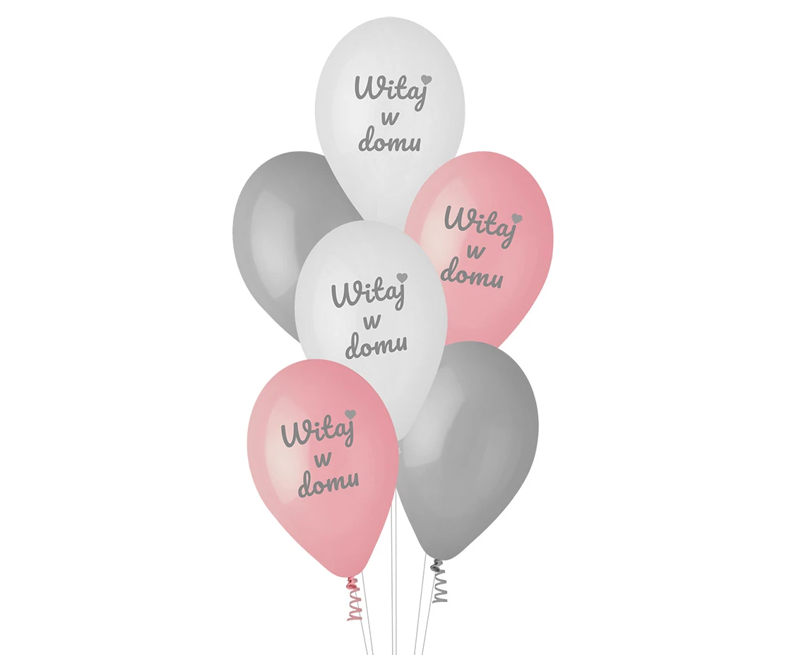 Balony Gemar 12", pastel premium "Witaj w domu", różowe, 6szt.