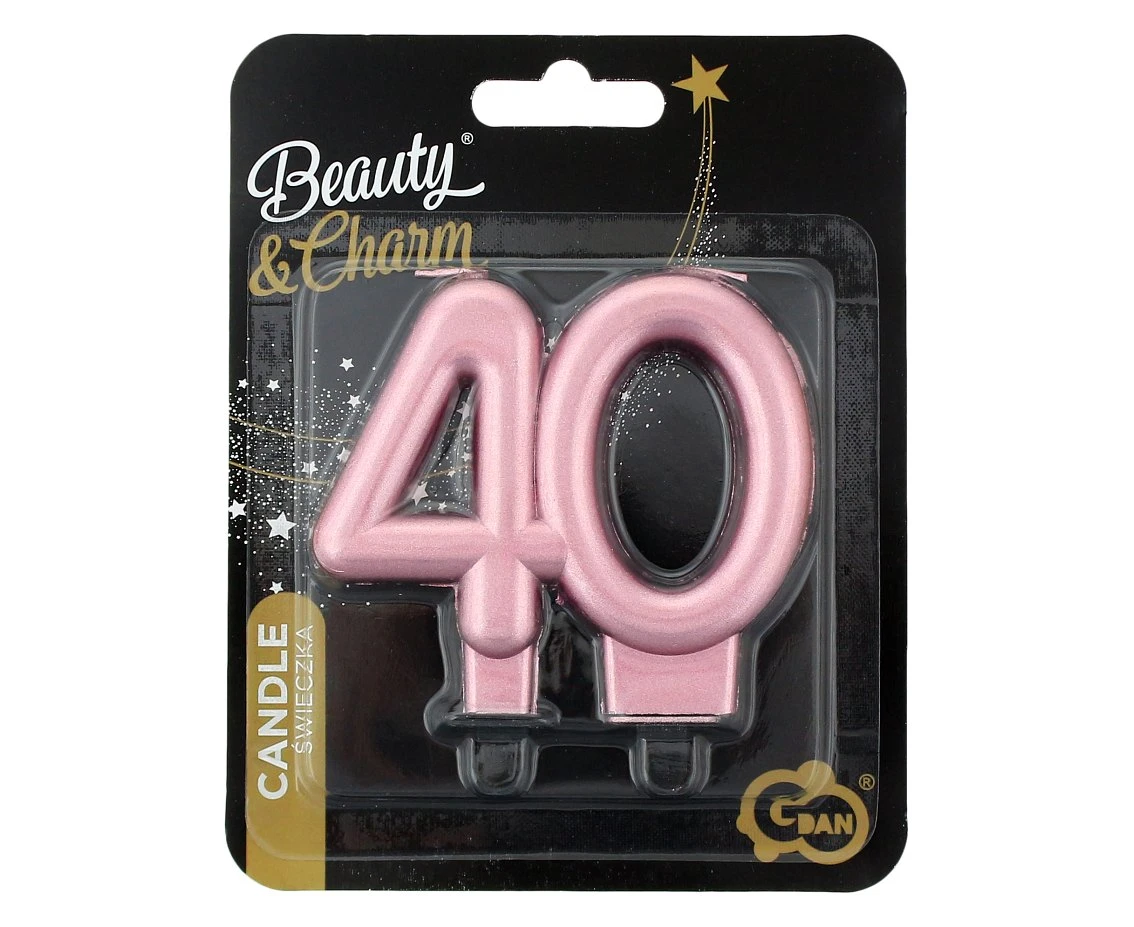 Świeczka B&C cyferka, 40, metalik różowo-złota, 8 cm
