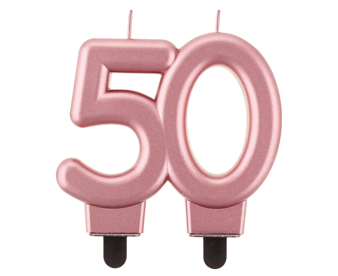 Świeczka B&C cyferka, 50, metalik różowo-złota, 8 cm