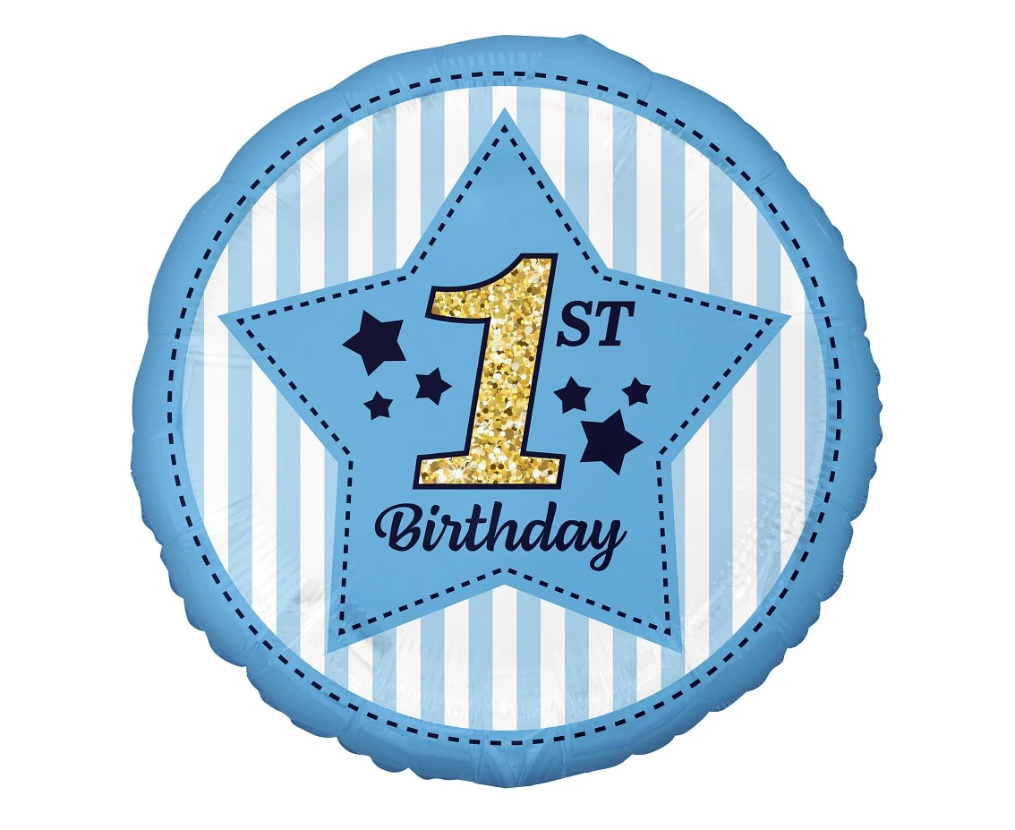 Balon foliowy 1st Birthday, niebieski, 18 cali KK