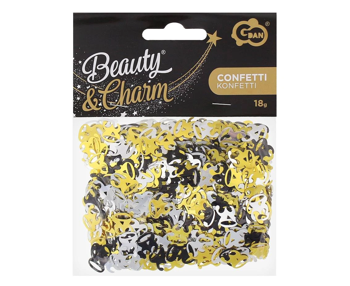 Konfetti foliowe B&C cyferka 30, 18g, miks czarno-srebrno-złoty KK