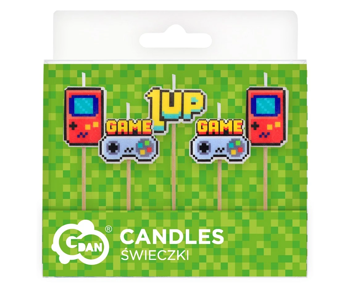 Świeczki pikery Game On, dł. całkowita 7 cm, 5 szt.