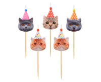 Świeczki pikery Kotki w czapeczkach, dł. całkowita 7 cm, 5 szt.
