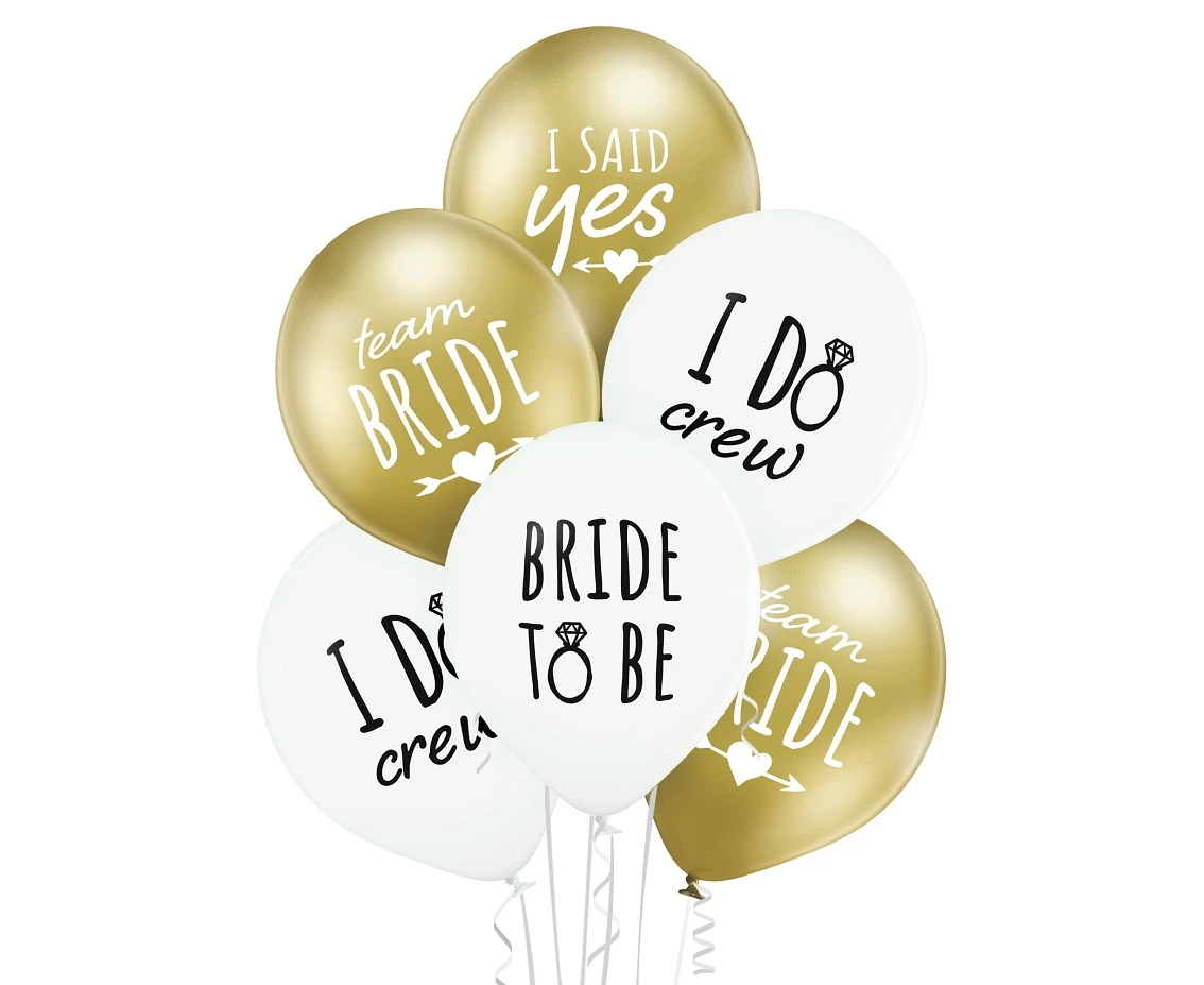 Balony Belbal 12", D11, bride to be biało-złote, 6szt.