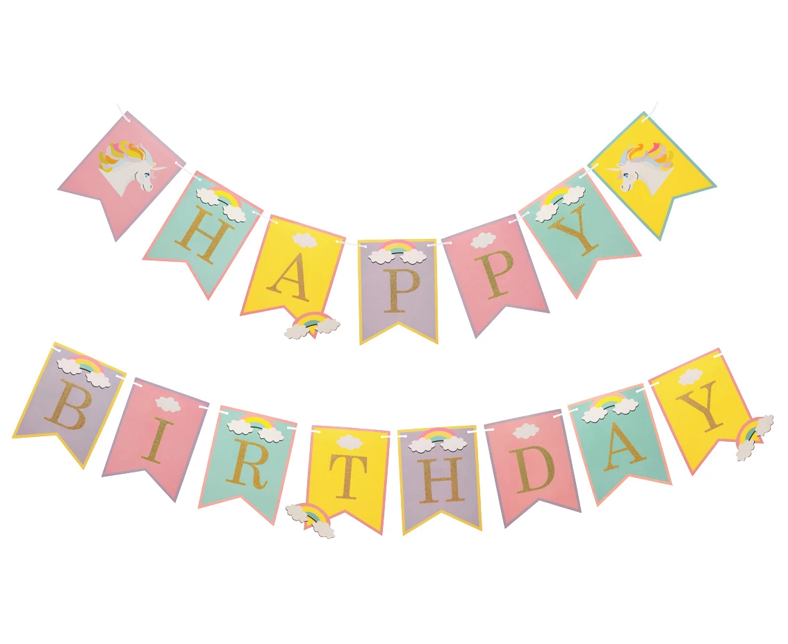 Girlanda papierowa Happy Birthday - Jednorożec, 2x200 cm KK