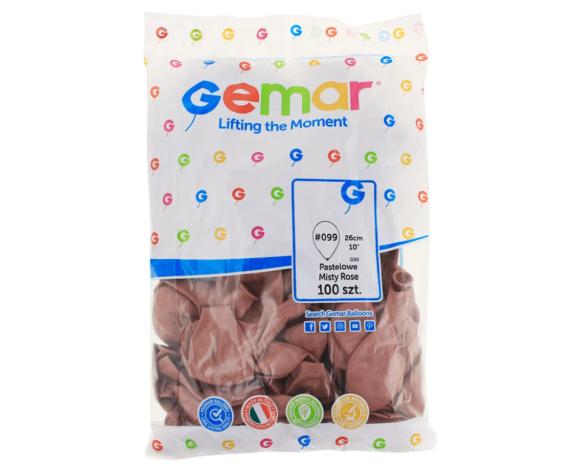 Balony Gemar 10", pastel przygaszone różowe, 100szt.