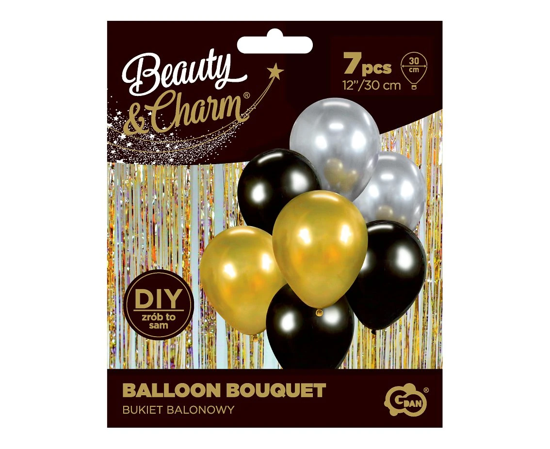 Bukiet balonowy B&C złoto-srebrno-czarny, 7 szt.