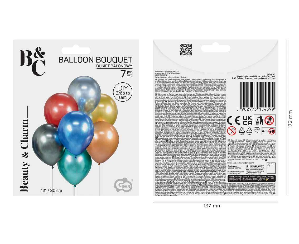 Bukiet balonowy B&C mix kolorów, 7 szt.