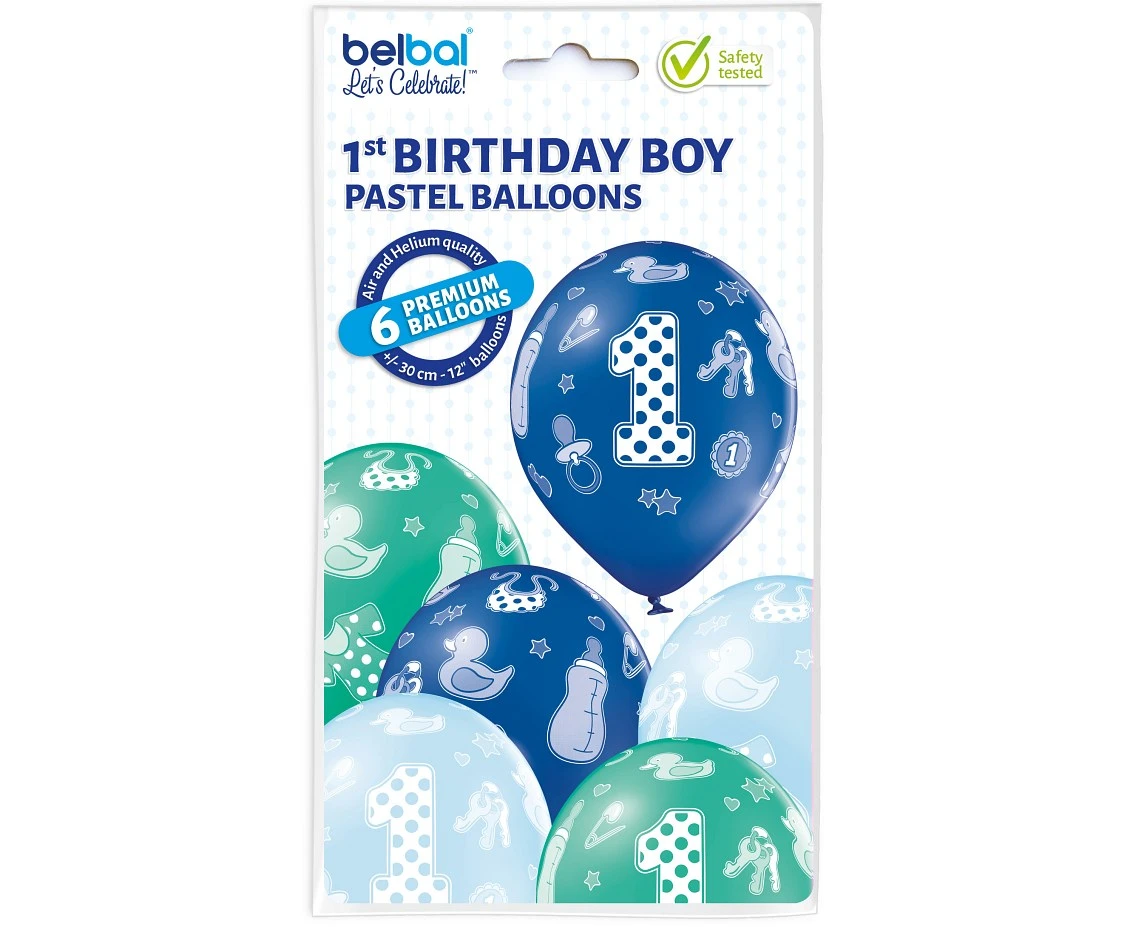 Balony Belbal 12", D11, 1sze urodziny chłopca, 6szt.