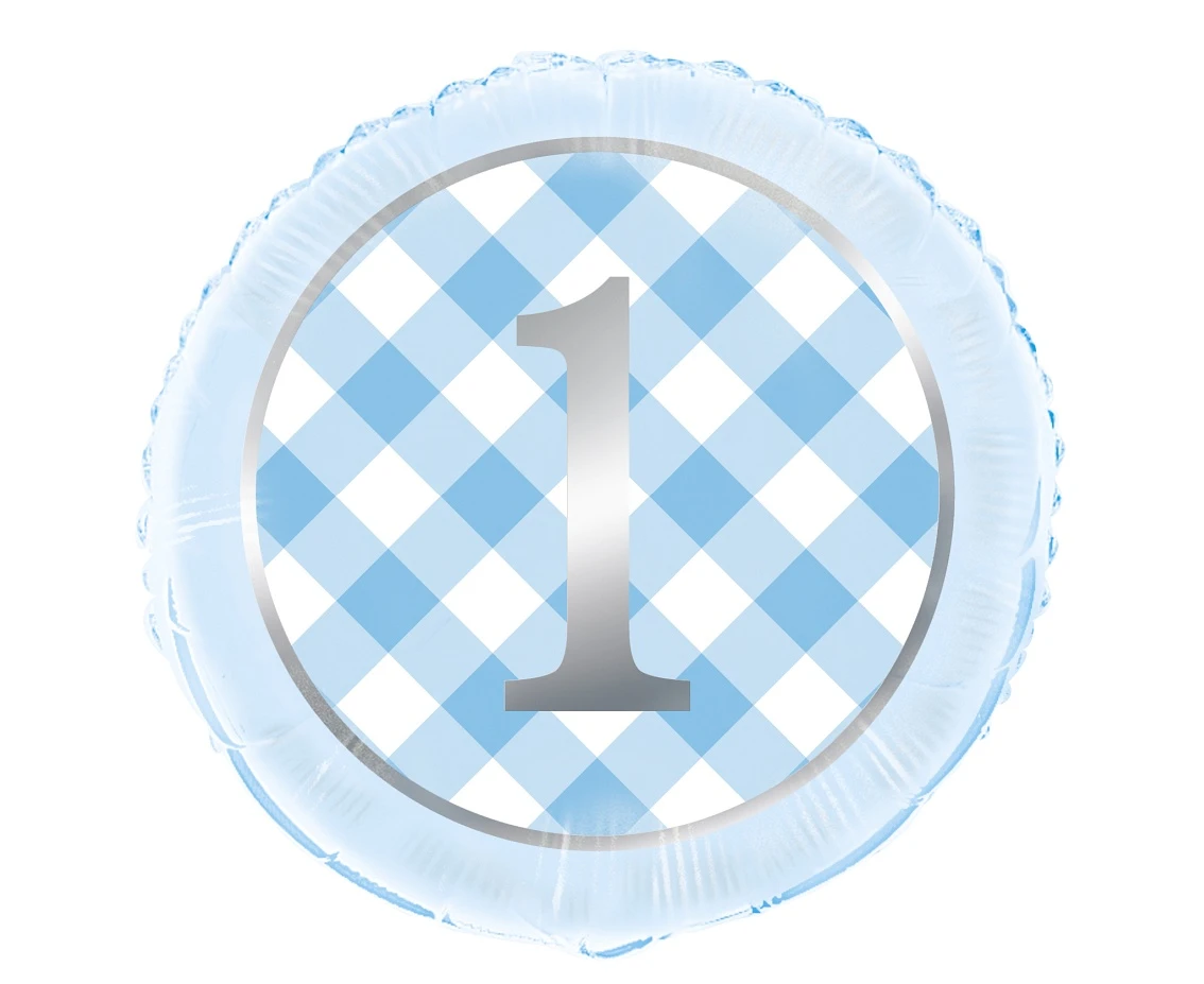 Balon foliowy 18" Gingham niebieski, zapakowany KK